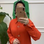 Yakalı takma kol çıtçıtlı tam boy tunik  Mn23y-215