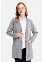 Desen Triko Ajurlu Ara Boy İnce Triko Ceket-24353 - Görsel 7