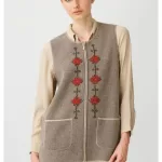 Desen Triko Önü Kilim Nakış İşlemeli Yün Yelek-25001
