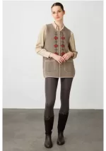 Desen Triko Önü Kilim Nakış İşlemeli Yün Yelek-25001 - Görsel 2