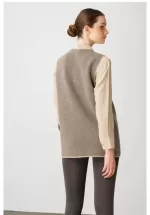 Desen Triko Önü Kilim Nakış İşlemeli Yün Yelek-25001 - Görsel 3