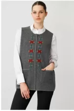 Desen Triko Önü Kilim Nakış İşlemeli Yün Yelek-25001 - Görsel 4