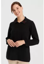 Desen Triko Polo Yaka Çiçekli Yün Hırka-23002 - Görsel 3