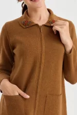 Desen Triko Polo Yaka Çiçekli Yün Hırka-23002 - Görsel 6