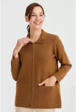 Desen Triko Polo Yaka Çiçekli Yün Hırka-23002 - Görsel 8