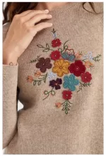 Desen Triko Yaka Çiçek Detaylı Yün Kazak-23156 - Görsel 5
