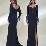 Kenzel Kol Detaylı V Yaka Abiye Elbise-9061