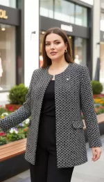 Zms Kırçıllı Siyah Beyaz Astarlı Tek Ceket-2517