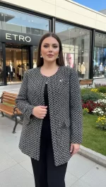 Zms Kırçıllı Siyah Beyaz Astarlı Tek Ceket-2517 - Görsel 2